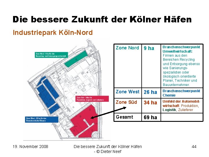 Die bessere Zukunft der Kölner Häfen Industriepark Köln-Nord Zone Nord 19. November 2008 9
