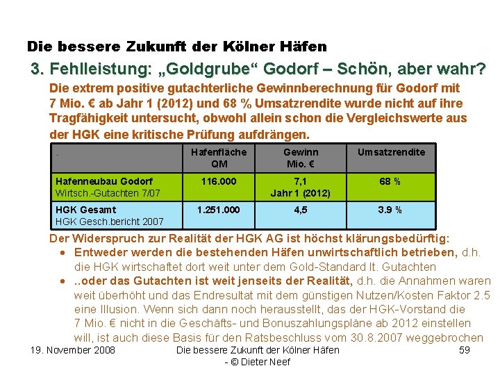 Die bessere Zukunft der Kölner Häfen 3. Fehlleistung: „Goldgrube“ Godorf – Schön, aber wahr?
