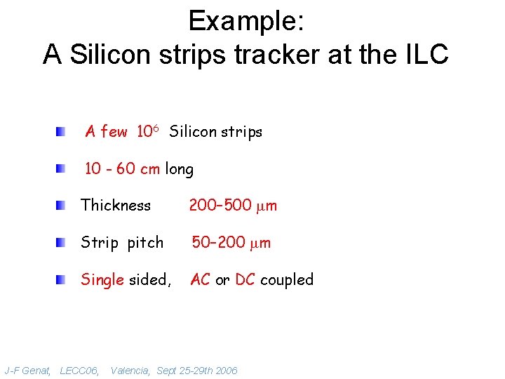Example: A Silicon strips tracker at the ILC A few 106 Silicon strips 10