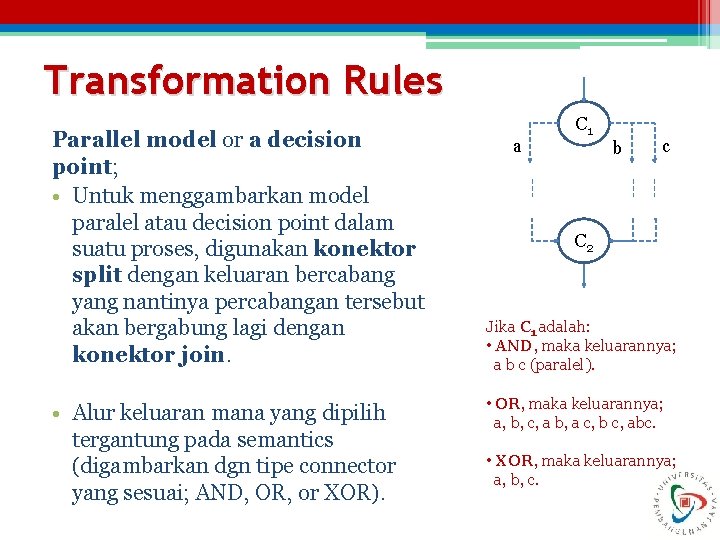 Transformation Rules Parallel model or a decision point; • Untuk menggambarkan model paralel atau