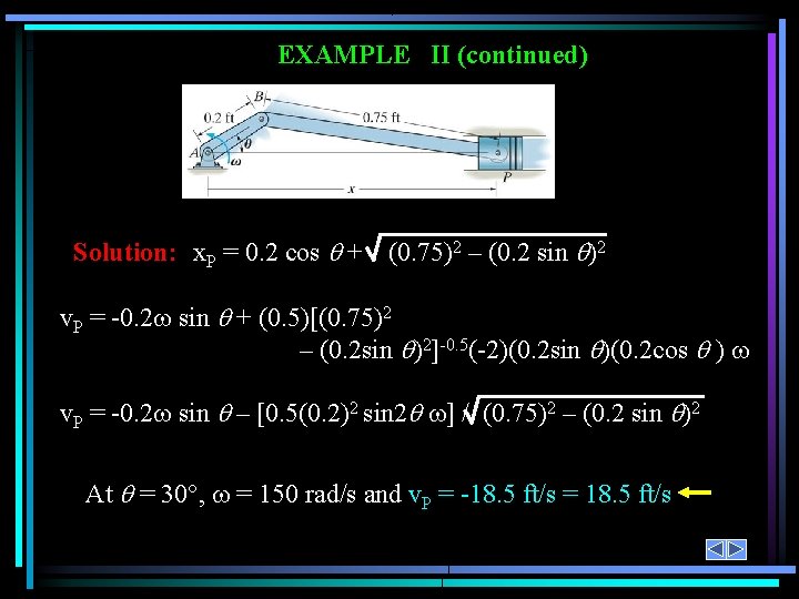 EXAMPLE II (continued) Solution: x. P = 0. 2 cos + (0. 75)2 –