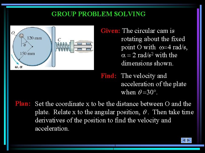 GROUP PROBLEM SOLVING Given: The circular cam is rotating about the fixed point O