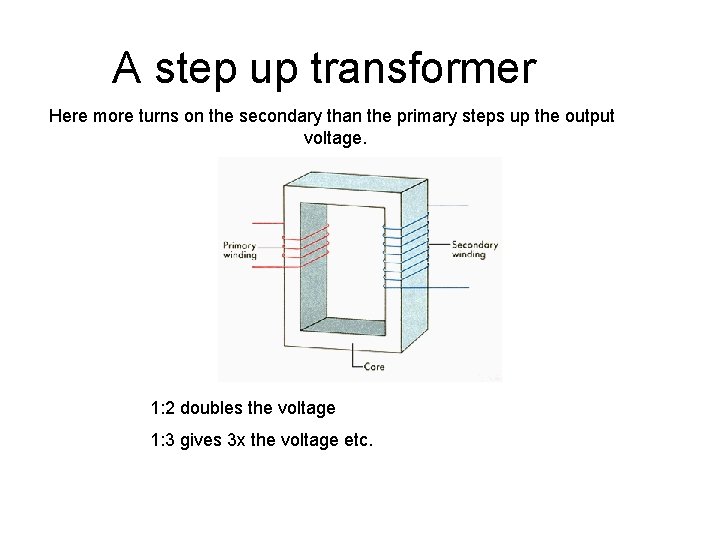 A step up transformer Here more turns on the secondary than the primary steps