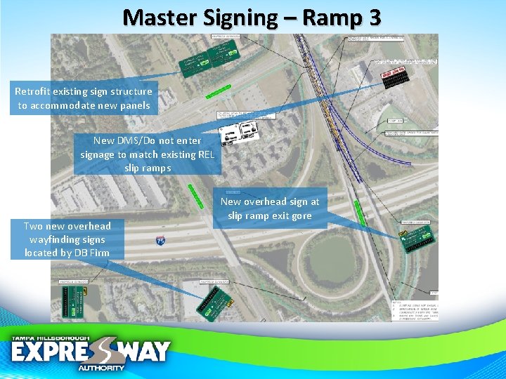 Master Signing – Ramp 3 Retrofit existing sign structure to accommodate new panels New
