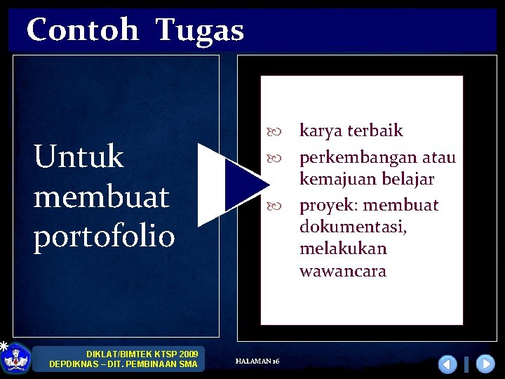 Contoh Tugas Untuk membuat portofolio DIKLAT/BIMTEK KTSP 2009 DEPDIKNAS – DIT. PEMBINAAN SMA karya