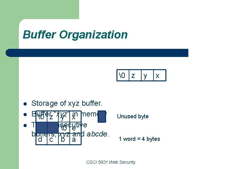Buffer Organization   z l l l Storage of xyz buffer. Buffer   z