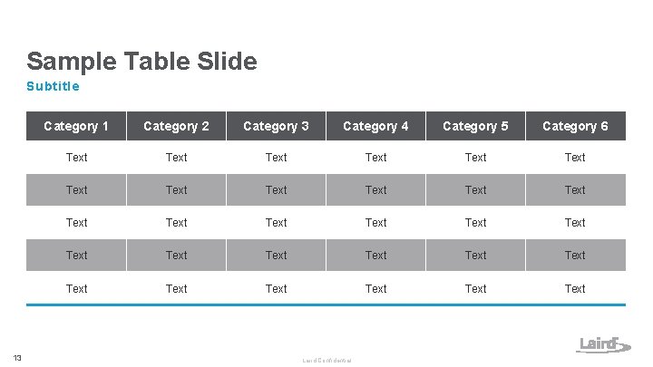 Sample Table Slide Subtitle 13 Category 1 Category 2 Category 3 Category 4 Category Sample Table Slide Subtitle 13 Category 1 Category 2 Category 3 Category 4 Category
