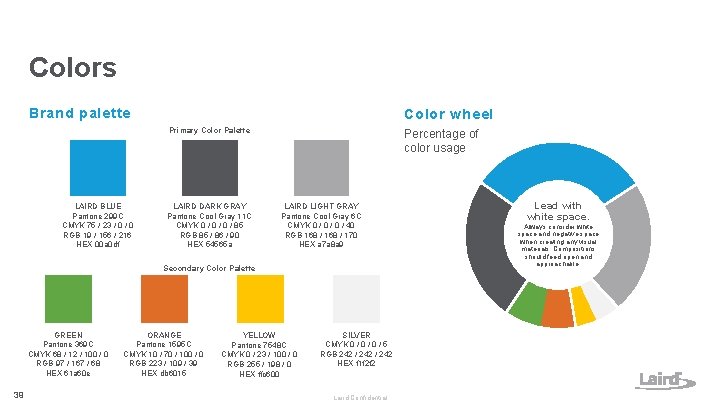 Colors Brand palette Color wheel Primary Color Palette LAIRD BLUE Pantone 299 C CMYK Colors Brand palette Color wheel Primary Color Palette LAIRD BLUE Pantone 299 C CMYK