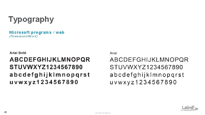 Typography Microsoft programs / web (Power point/ Word) 45 Laird Confidential Typography Microsoft programs / web (Power point/ Word) 45 Laird Confidential