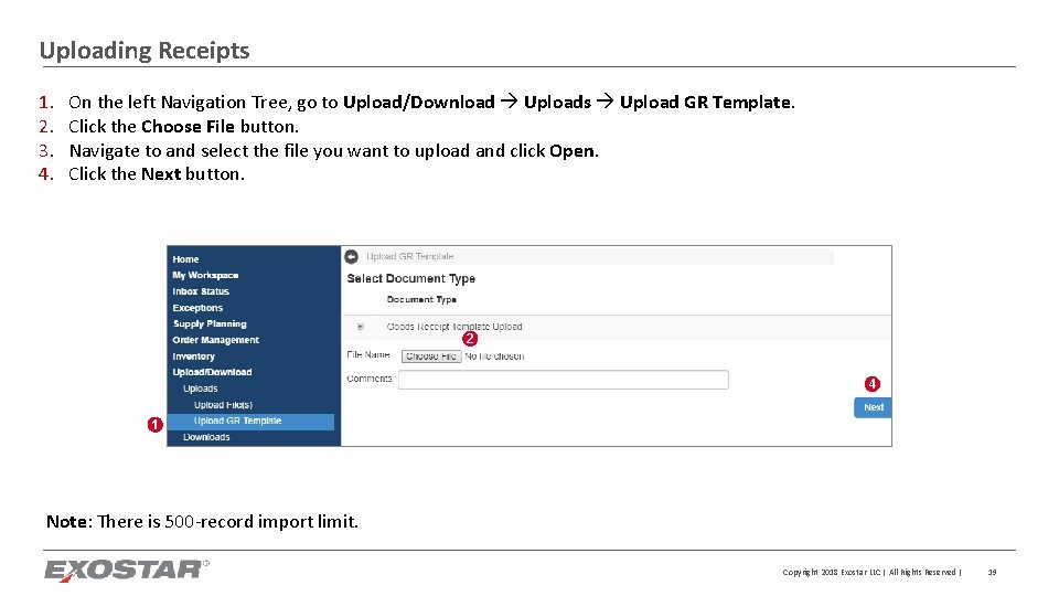 Uploading Receipts 1. 2. 3. 4. On the left Navigation Tree, go to Upload/Download