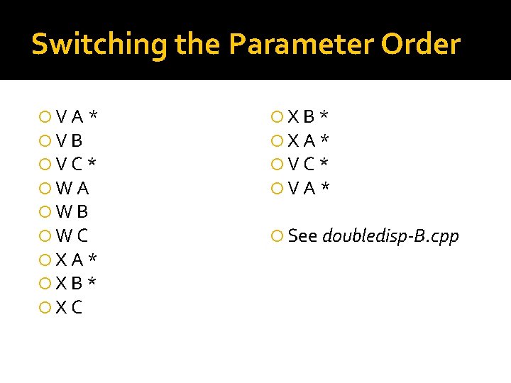 Switching the Parameter Order VA* VB VC* WA WB WC XA* XB* XC XB*