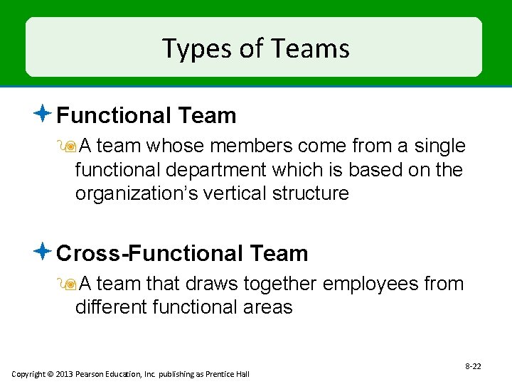Types of Teams ª Functional Team 9 A team whose members come from a