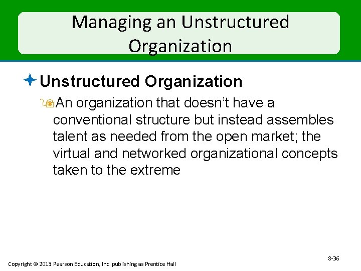 Managing an Unstructured Organization ª Unstructured Organization 9 An organization that doesn’t have a