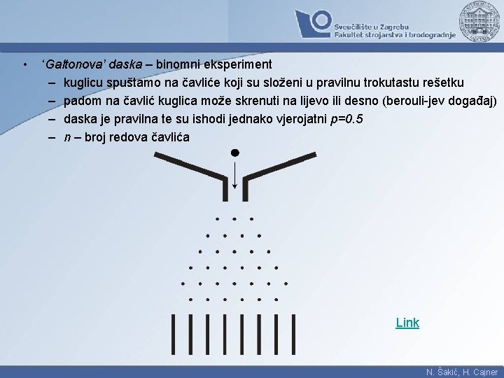  • ‘Galtonova’ daska – binomni eksperiment – kuglicu spuštamo na čavliće koji su