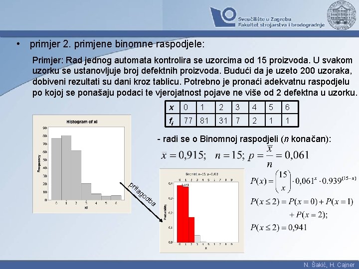  • primjer 2. primjene binomne raspodjele: Primjer: Rad jednog automata kontrolira se uzorcima