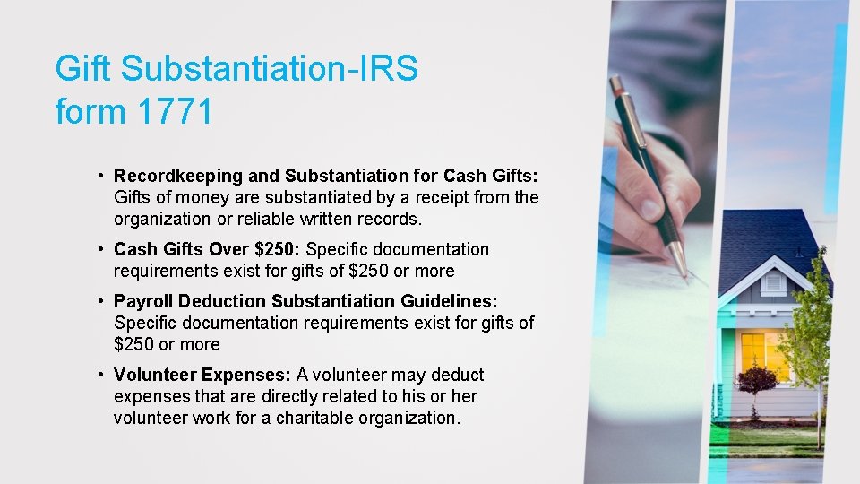 Gift Substantiation-IRS form 1771 • Recordkeeping and Substantiation for Cash Gifts: Gifts of money