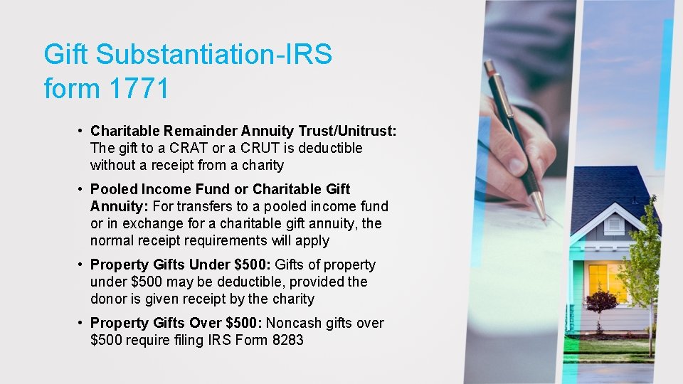 Gift Substantiation-IRS form 1771 • Charitable Remainder Annuity Trust/Unitrust: The gift to a CRAT