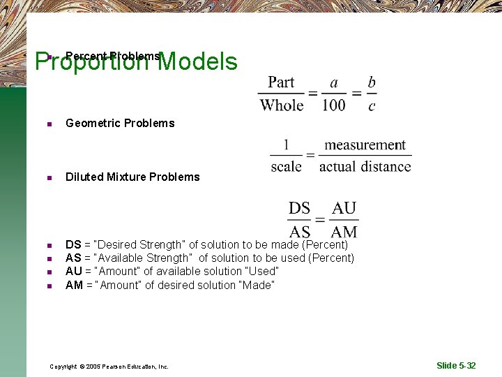 Percent Problems Proportion Models n n Geometric Problems n Diluted Mixture Problems n DS