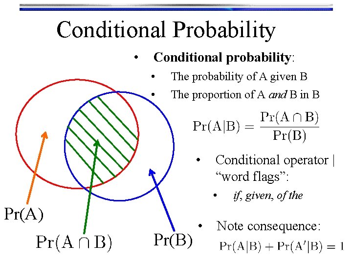 Conditional Probability • Conditional probability: • The probability of A given B • The