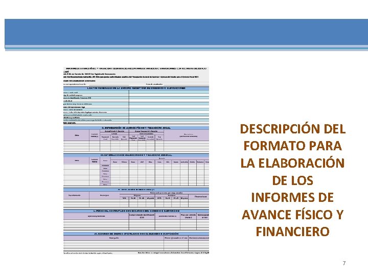 DESCRIPCIÓN DEL FORMATO PARA LA ELABORACIÓN DE LOS INFORMES DE AVANCE FÍSICO Y FINANCIERO