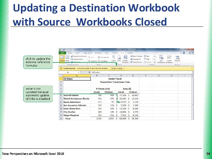 Updating a Destination Workbook with Source Workbooks Closed New Perspectives on Microsoft Excel 2010 Updating a Destination Workbook with Source Workbooks Closed New Perspectives on Microsoft Excel 2010