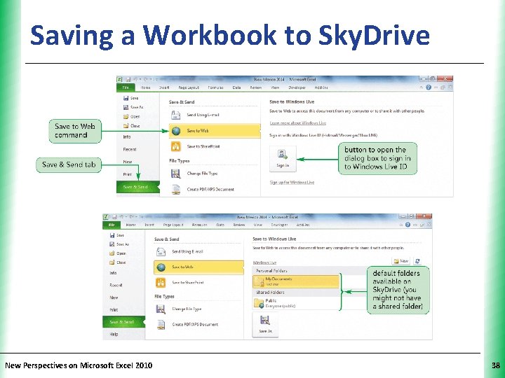 Saving a Workbook to Sky. Drive New Perspectives on Microsoft Excel 2010 XP 38 Saving a Workbook to Sky. Drive New Perspectives on Microsoft Excel 2010 XP 38
