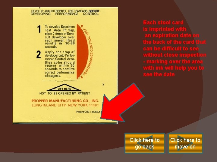 Each stool card is imprinted with an expiration date on the back of the