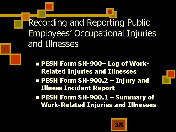 Recording and Reporting Public Employees’ Occupational Injuries and Illnesses PESH Form SH-900– Log of