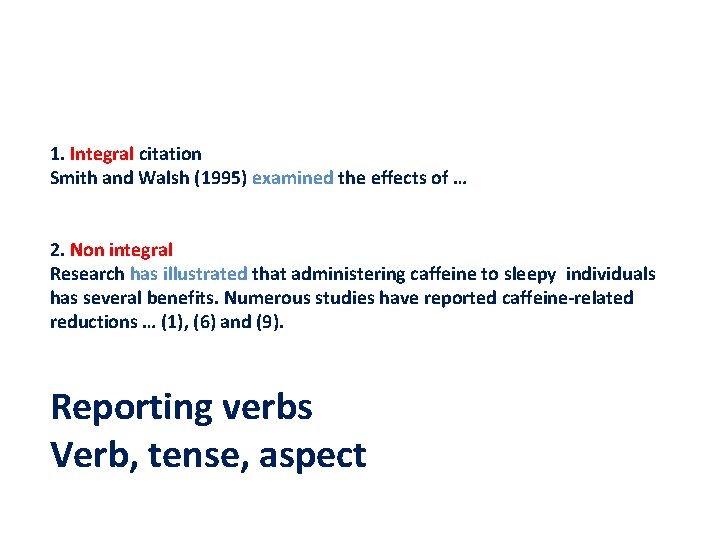 1. Integral citation Smith and Walsh (1995) examined the effects of … 2. Non