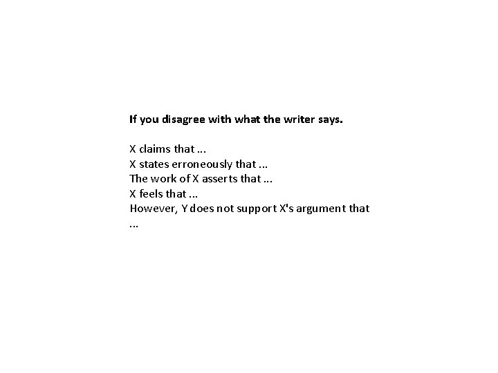 If you disagree with what the writer says. X claims that. . . X