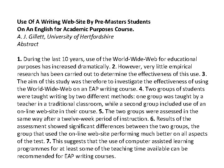 Use Of A Writing Web-Site By Pre-Masters Students On An English for Academic Purposes