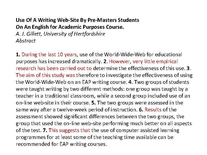 Use Of A Writing Web-Site By Pre-Masters Students On An English for Academic Purposes