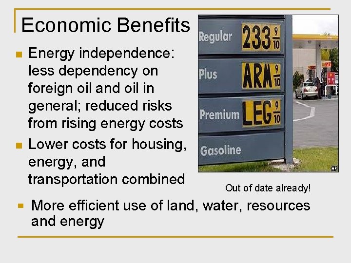 Economic Benefits n n ▀ Energy independence: less dependency on foreign oil and oil