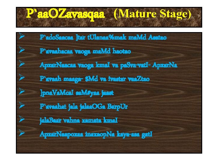 P`aa. OZavasqaa Ø Ø Ø Ø (Mature Stage) P`ado. Saacaa ]tar t. Ulanaa%mak ma.