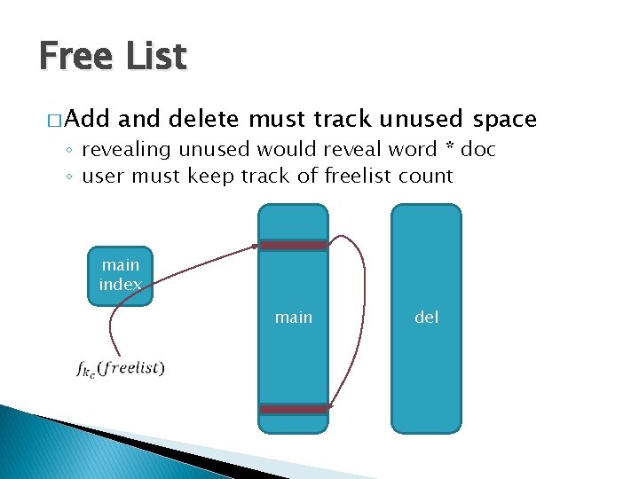 Free List � Add and delete must track unused space ◦ revealing unused would