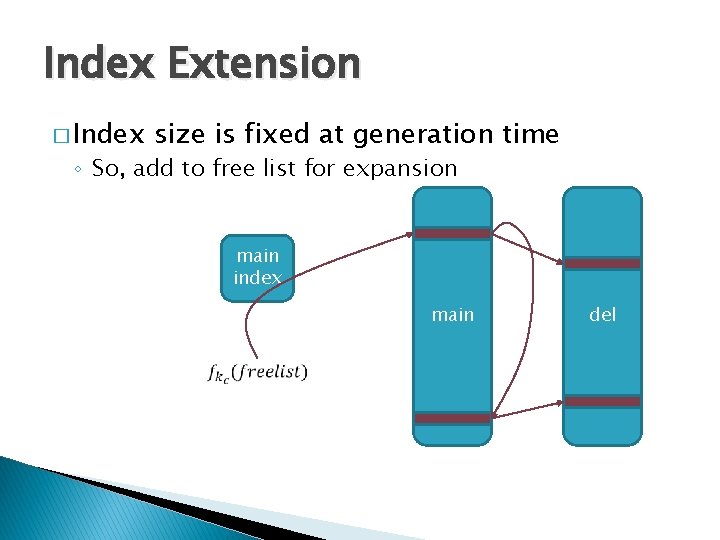 Index Extension � Index size is fixed at generation time ◦ So, add to