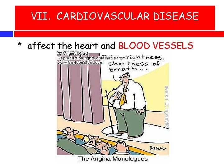 VII. CARDIOVASCULAR DISEASE * affect the heart and BLOOD VESSELS 