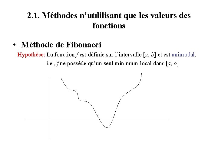2. 1. Méthodes n’utililisant que les valeurs des fonctions • Méthode de Fibonacci Hypothèse: