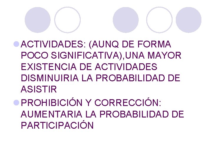 l ACTIVIDADES: (AUNQ DE FORMA POCO SIGNIFICATIVA), UNA MAYOR EXISTENCIA DE ACTIVIDADES DISMINUIRIA LA