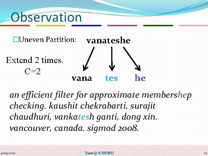 Observation �Uneven Partition: Extend 2 times. C=2 vanateshe vana tes he an efficient filter