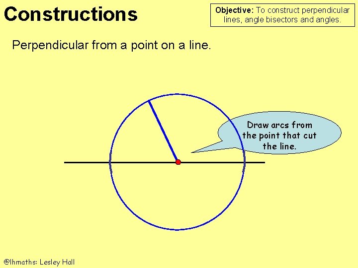 Constructions Objective: To construct perpendicular lines, angle bisectors and angles. Perpendicular from a point