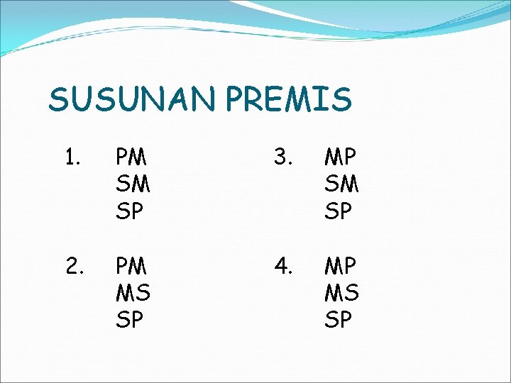 SUSUNAN PREMIS 1. PM SM SP 3. MP SM SP 2. PM MS SP