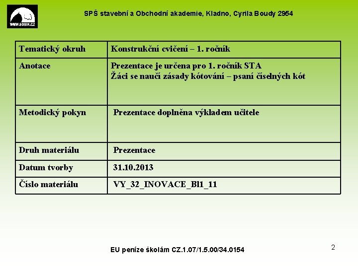 SPŠ stavební a Obchodní akademie, Kladno, Cyrila Boudy 2954 Tematický okruh Konstrukční cvičení –