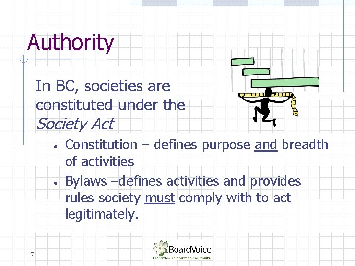Authority In BC, societies are constituted under the Society Act • • 7 Constitution