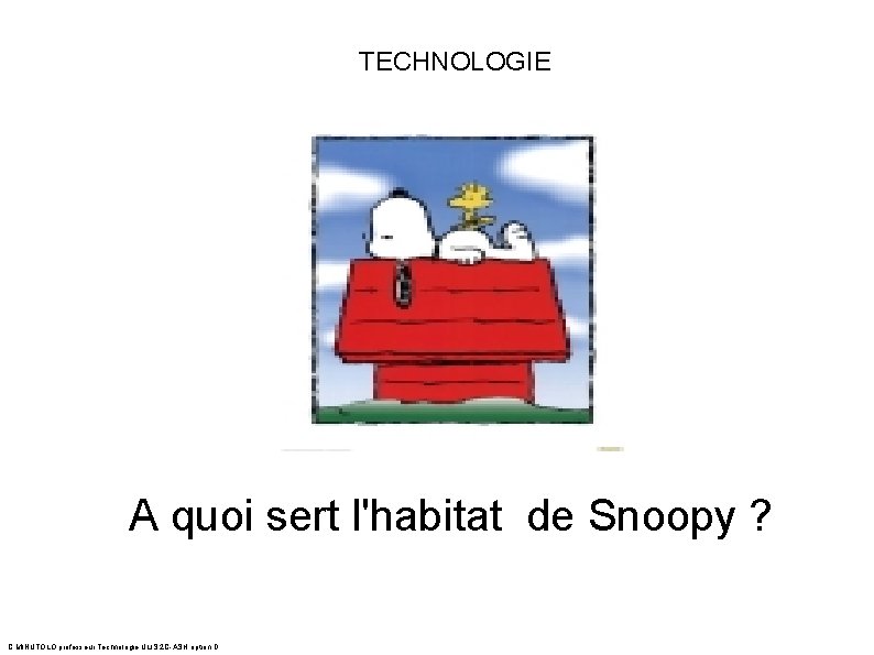 TECHNOLOGIE A quoi sert l'habitat de Snoopy ? C. MINUTOLO professeur Technologie ULIS 2