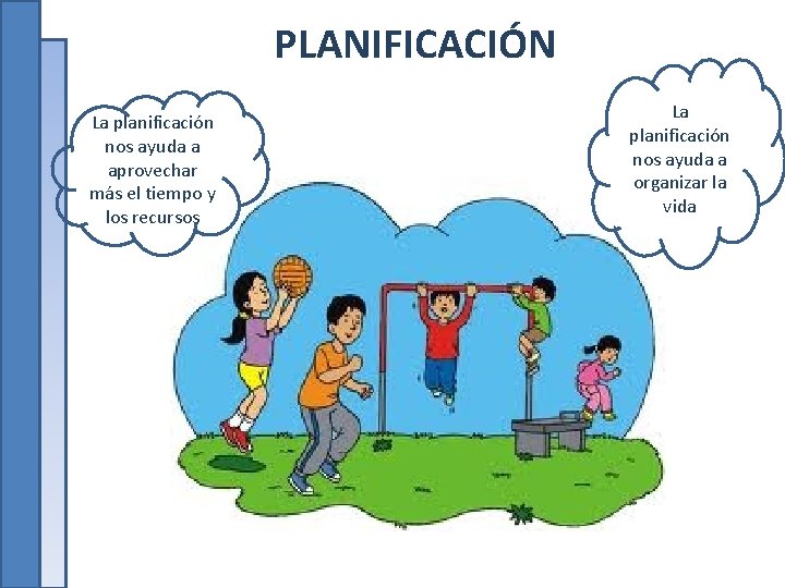 PLANIFICACIÓN La planificación nos ayuda a aprovechar más el tiempo y los recursos La