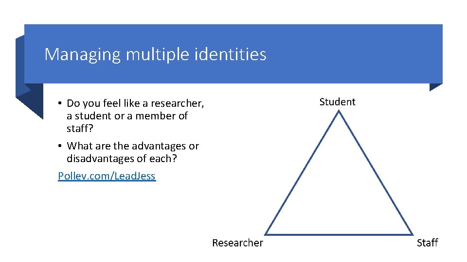 Managing multiple identities • Do you feel like a researcher, a student or a