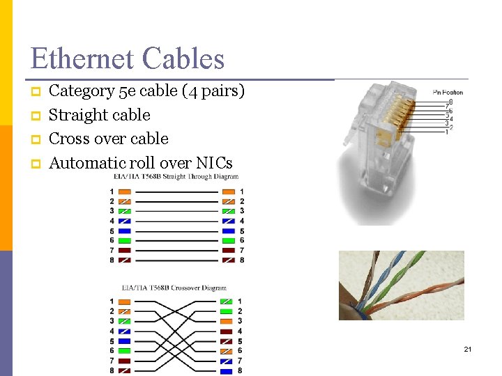 Ethernet Cables p p Category 5 e cable (4 pairs) Straight cable Cross over