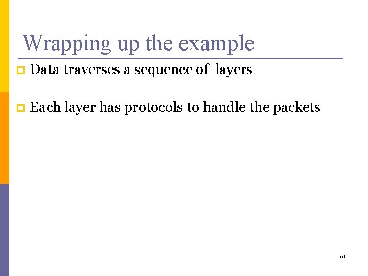 Wrapping up the example p Data traverses a sequence of layers p Each layer