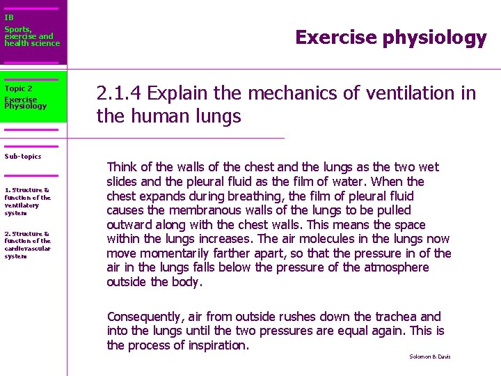 IB Sports, exercise and health science Topic 2 Exercise Physiology Sub-topics 1. Structure &